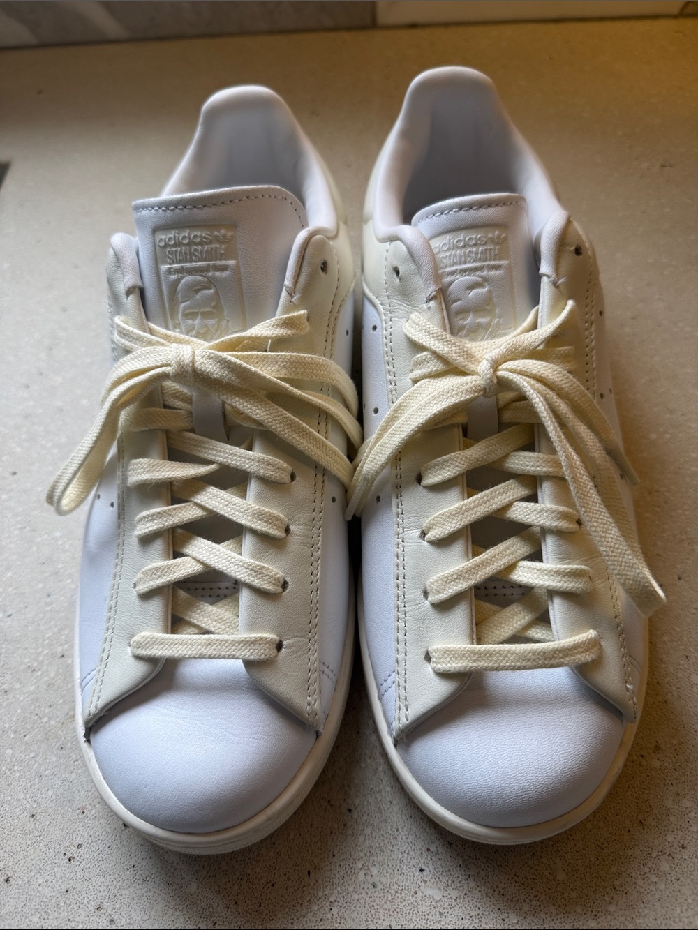 adidas Stan Smith White Leather Sneakers with Cream Laces